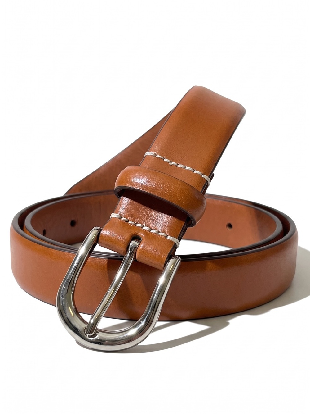 J Crew Brown Genuine Italian Leather Belt Silver Buckle Men's Sz 32 Unisex